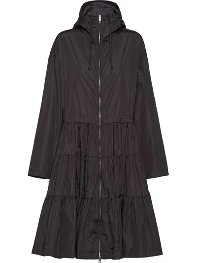 Prada Tiered Midi Raincoat In Black