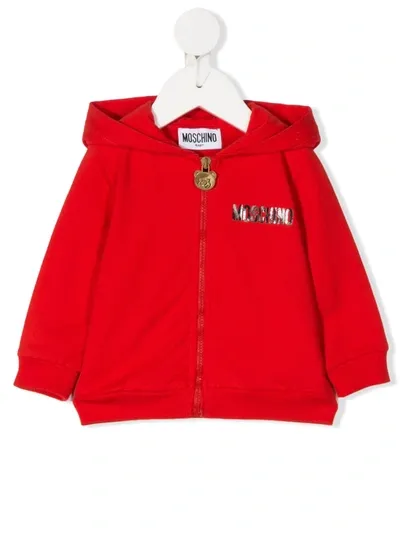 Moschino Babies' Signature Teddybear Print Hoodie In Red