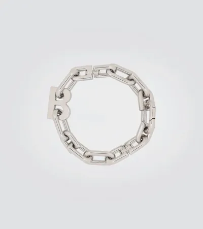 Balenciaga B-logo Chain-link Metal Bracelet In Silver