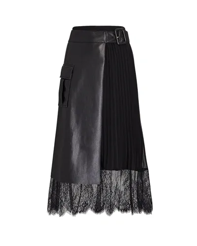 Self-portrait Faux-leather And Pleated-georgette Wrap Skirt In Black