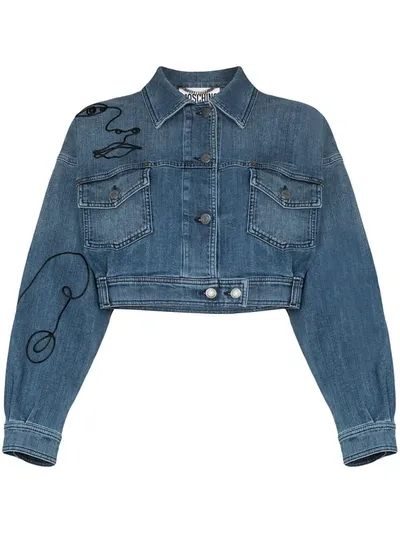 Moschino Denim Jacket With Cornely Embroidery In Blue