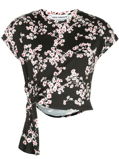 Rabanne Side-knot Sakura-print Top In Black