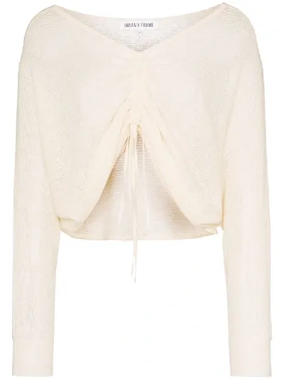 Frame X Imaan Off-the-shoulder Cinched Jumper In White