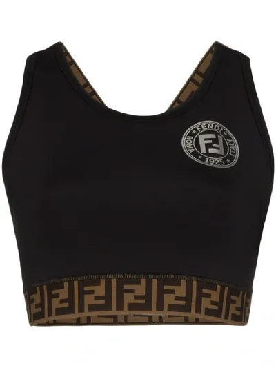 Fendi Ff Motif Trim Sports Top In Black