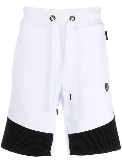 Philipp Plein Ribbed Hem Cotton Track Shorts In White