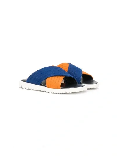 Marni Kids' Cross Strap Sandals In Blue