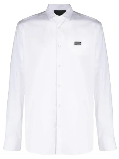 Philipp Plein Skull Embroidered Long Sleeve Shirt In White