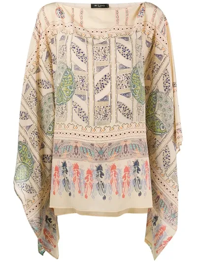 Etro Geometric Print Silk Blouse In Neutrals