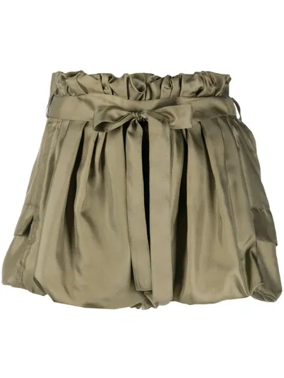 Saint Laurent Draped Silk Twill Shorts In Green