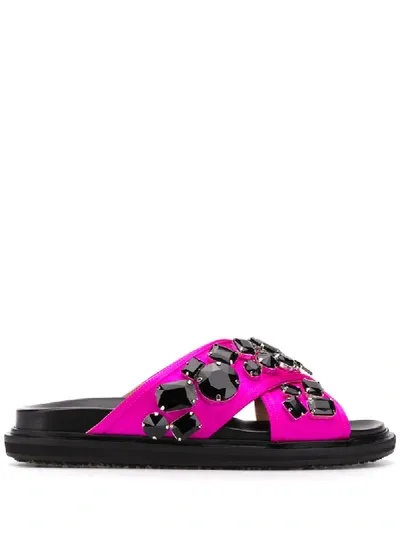 Marni Crystal Embroidered Crisscross Sandals In Black