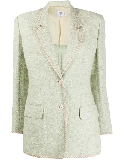 Pre-owned Valentino 1980s Textured Slim-fit Blazer In Green