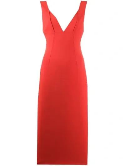 Victoria Beckham Crepe V-neck Body-con Dress In Red