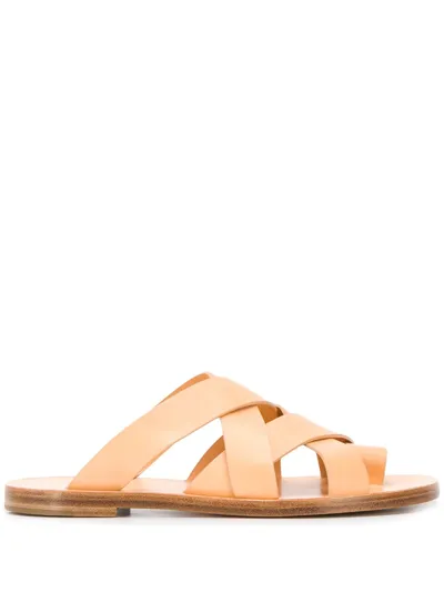 Jil Sander Toe-loop Cross-strap Leather Slides In Neutrals