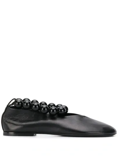 Jil Sander Beaded Strap Ballerina Shoes In Black