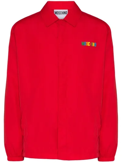 Moschino Rainbow Logo Shirt Jacket In Red