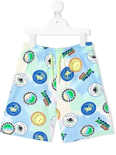 Kenzo Kids' Tie-dye Printed Shorts In Yellow