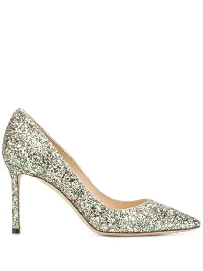 Jimmy Choo Multicolour Glitter-embellished Romy Pumps In Green