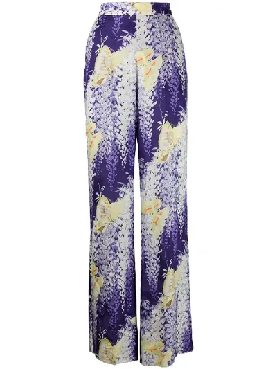 Etro Wisteria Print Palazzo Trousers In White