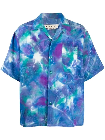 Marni Tie-dye All-over Logo Casual Shirt In Blue