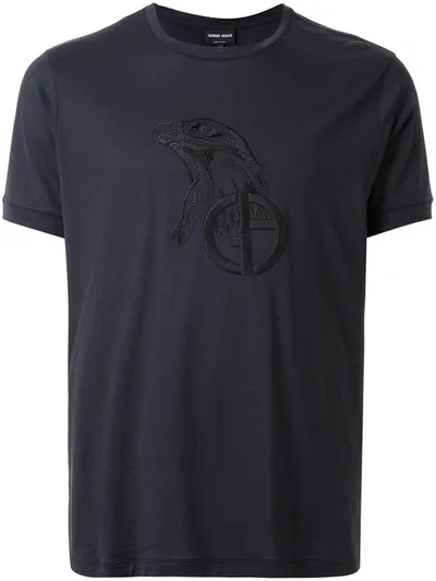 Giorgio Armani Embroidered Logo T-shirt In Grey