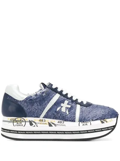 Premiata Beth Platform Sequin-embellished Sneakers In Blue