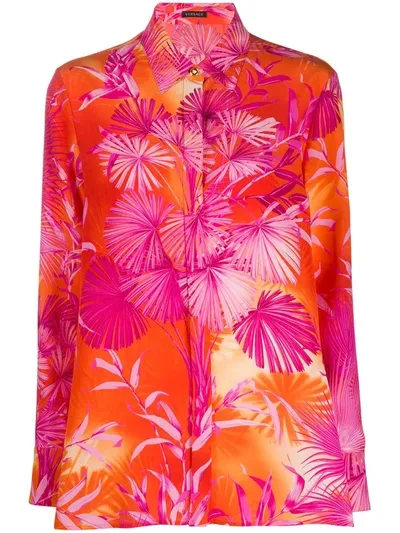 Versace Botanical-print Shirt In Fuchsia/orange