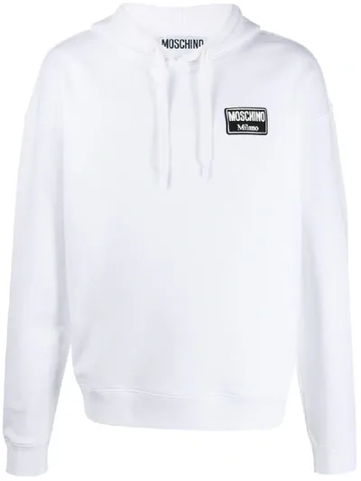 Moschino Chest Patch Logo Hoodie In White