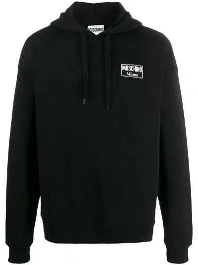 Moschino Chest Patch Logo Hoodie In Black