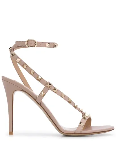 Valentino Garavani 100mm Rockstud Leather Sandals In Neutrals