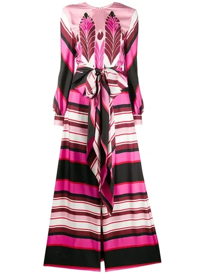 Valentino Pop Feathers Baiadera Print Jumpsuit In Fuchsia