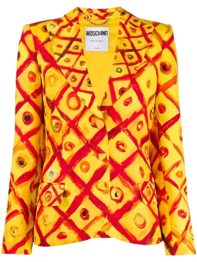 Moschino Viscose Cady Jacket Red And Yellow Squares