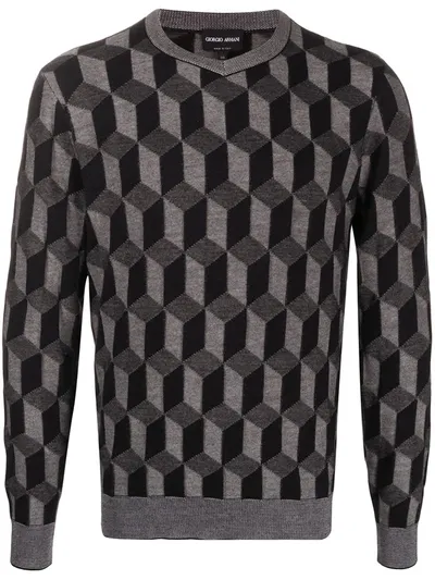 Giorgio Armani Geometric 3d Print Sweater In Black