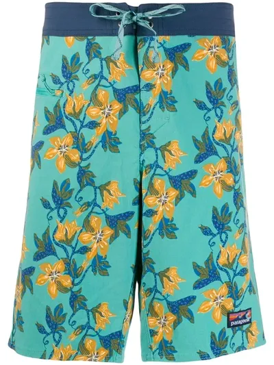 Patagonia Wavefarer Floral-print Swim Shorts In Blue