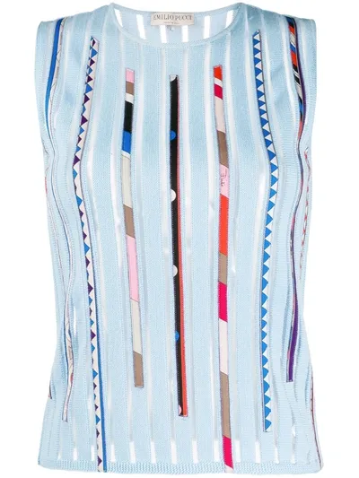 Emilio Pucci Bordi Mix Print Top In Blue