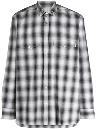 Golden Goose Collar Embellished Checked Shirt In Black