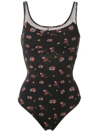 Amir Slama Floral Mesh Panels Swimsuit In Black