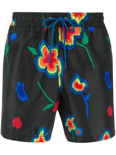 Paul Smith Floral Print Swim Shorts In Black