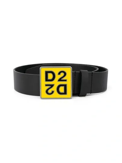 Dsquared2 Kids' Logo Square Buckle Belt In Black