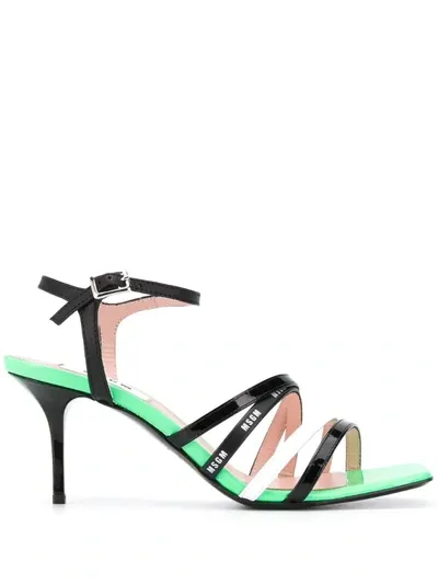 Msgm Multi-strap Tri-colour Sandals In Green