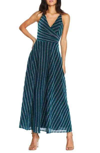 Dress The Population Lena Gltter Stripe Gown In Electric Blue Multi