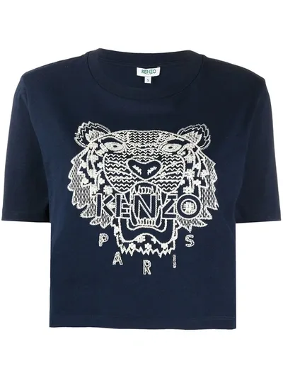 Kenzo Embroidered Tiger T-shirt In Blue