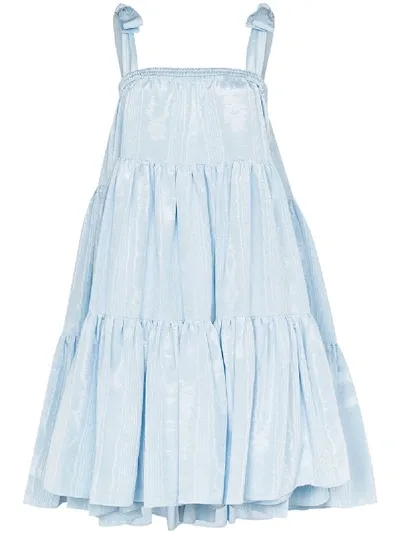 Batsheva Amy Moire Tiered Dress In Blue