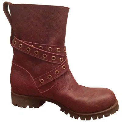 Pre-owned Sergio Rossi Leather Ankle Boots In Burgundy