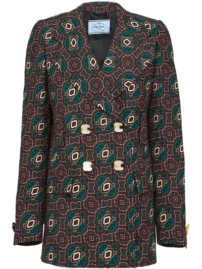 Prada Arabesque Motif Double-breasted Blazer In Brown