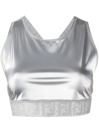 Fendi Metallic Glitter Sports Bra In F0znm White