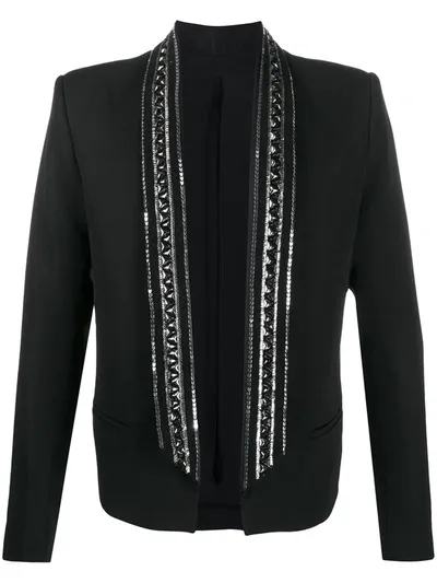 Balmain Bejewelled Open-front Blazer In Black