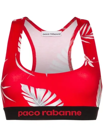 Rabanne Floral-print Stretch-jersey Sports Bra In Red