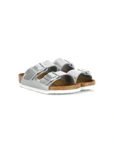 Birkenstock Girls' Arizona Hologram Slide Sandals - Toddler, Little Kid In Silver