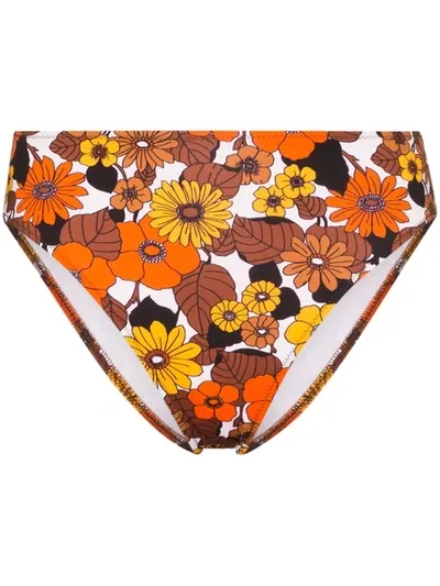 Dodo Bar Or Morgan Floral Print High-waisted Bikini Bottoms In Brown