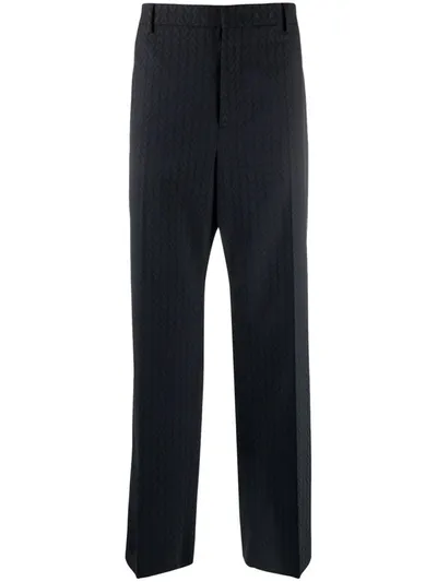 Valentino Logo-jacquard Tailored Trousers In Blue